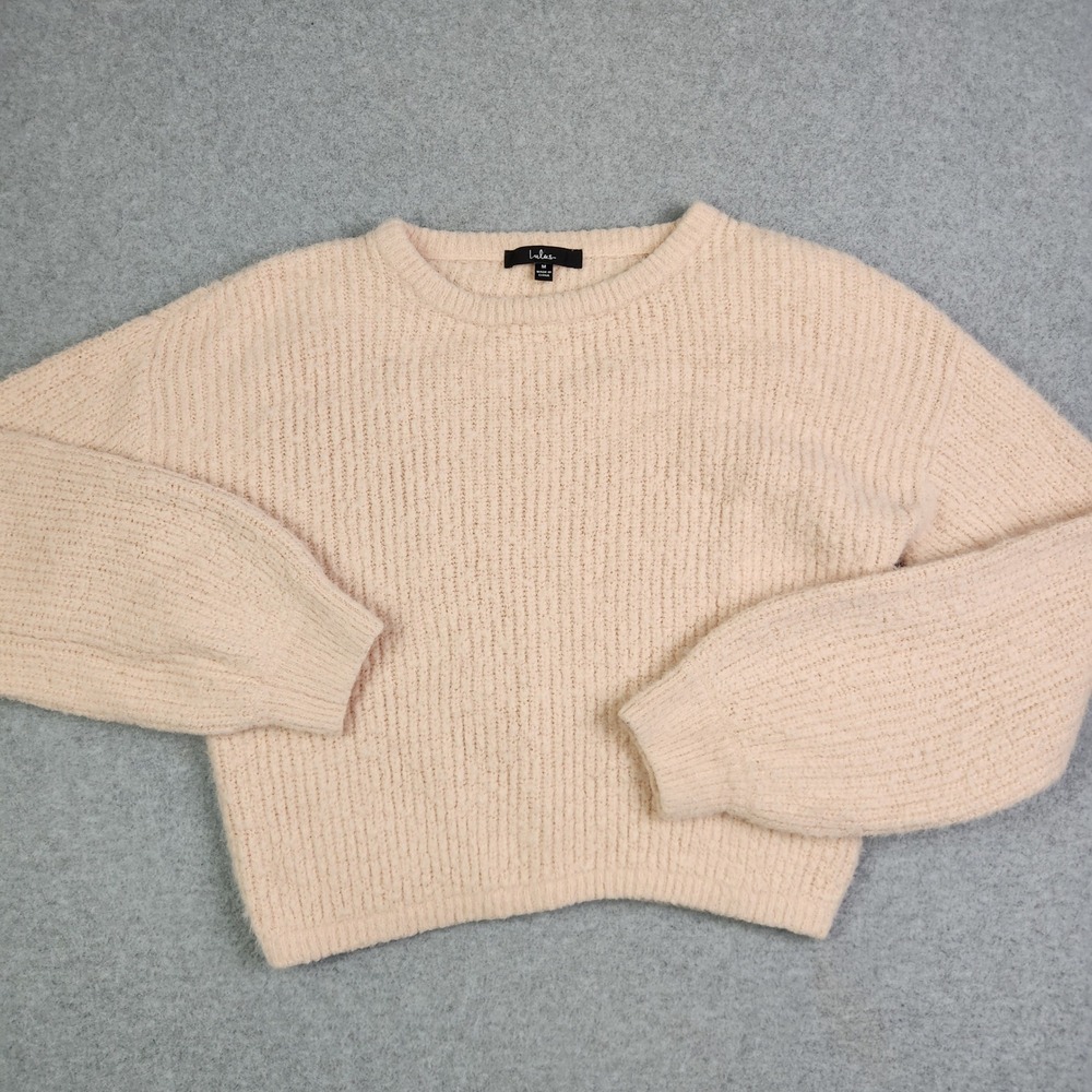 Lulus Sweater Womens Medium Peach Fuzzy Knit Soft Cozy Warm Winter Long Sleeve